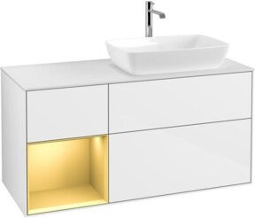 V&B Waschtischunterschrank Finion mit Wandbeleuchtung, Farbe Weiß mit Gold, Breite: 120 cm, Tiefe: 50,1 cm, Höhe: 50,1 cm - Bild 1