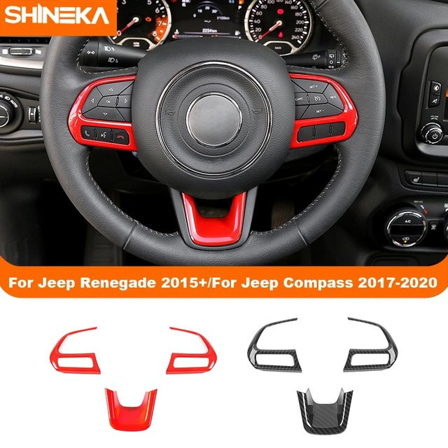 SHINEKA Lenkrad Abdeckung Dekoration Trim in Rot für Jeep Compass 2017-2020 und Jeep Renegade ab 2015 Innenzubehör - Bild 1