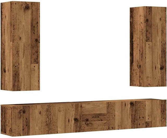 vidaXL 5-teiliges TV-Schrank-Set zur Wandmontage in Altholz-Optik, Braun, Holzwerkstoff, B/T/H: 2 x 80 x 30 x 30 cm, 2 x 30,5 x 30 x 90 cm, 1 x 30,5 x 30 x 30 cm - Bild 1