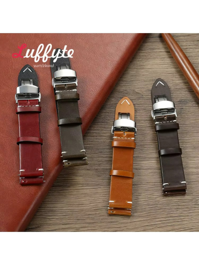 Uhrenarmband Leder, Ölwachs-Verfärbung, Schmetterlingsschnalle, Unisex - Bild 2