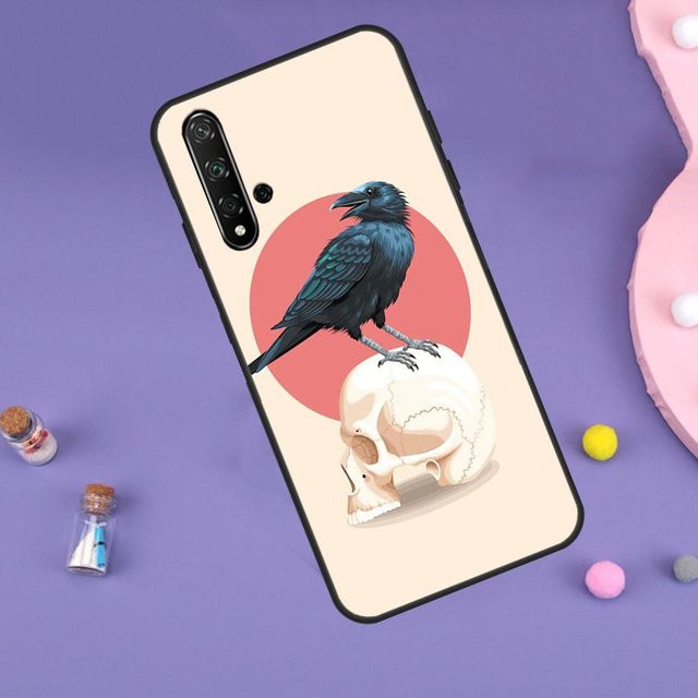 Huawei Handyhülle mit Dunklem Krähen- und Rabenschädel Design in Multicolour für verschiedene Huawei Modelle wie P30, P20, P40 Lite und Nova 5T - Bild 1