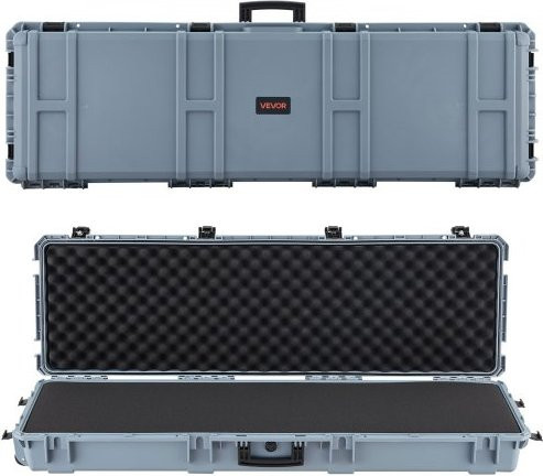 VEVOR Waffenkoffer mit Hartschale für Langwaffen, abschließbarer Gewehrkoffer mit Rollen und vorgeschnittenem Schaumstoff, wasserfest IP67, Grau, B/T/H: 139,1 x 43,5 x 18,8 cm - Bild 1