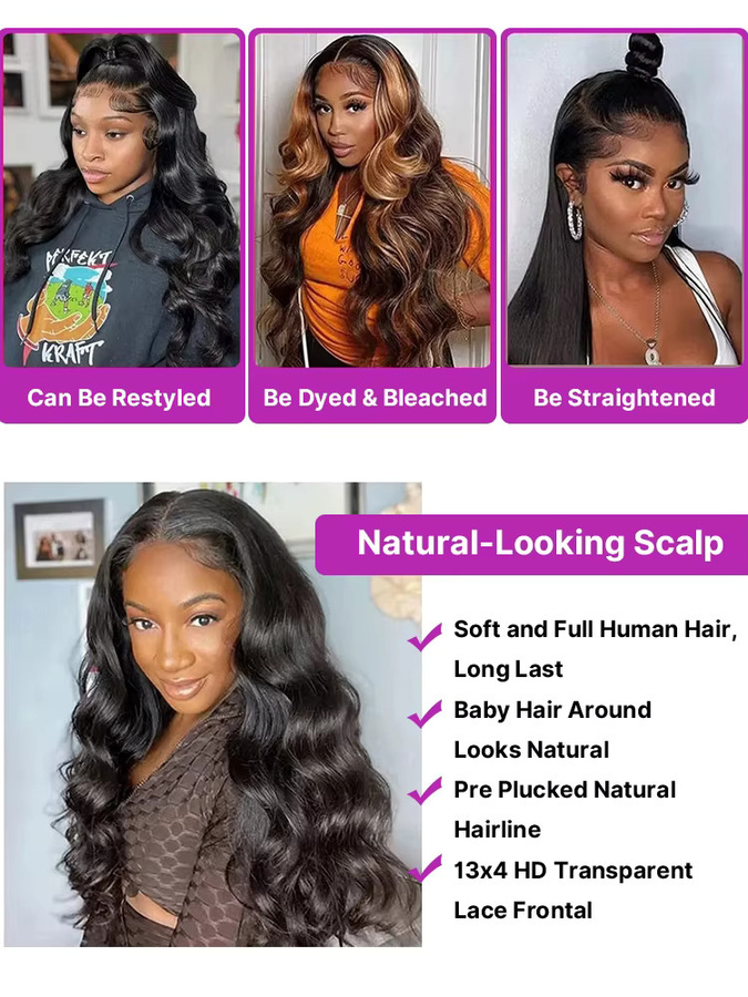 HJ WEAVE BEAUTY Lace Front Echthaar-Perücke, Body Wave, 250% Dichte - Bild 4