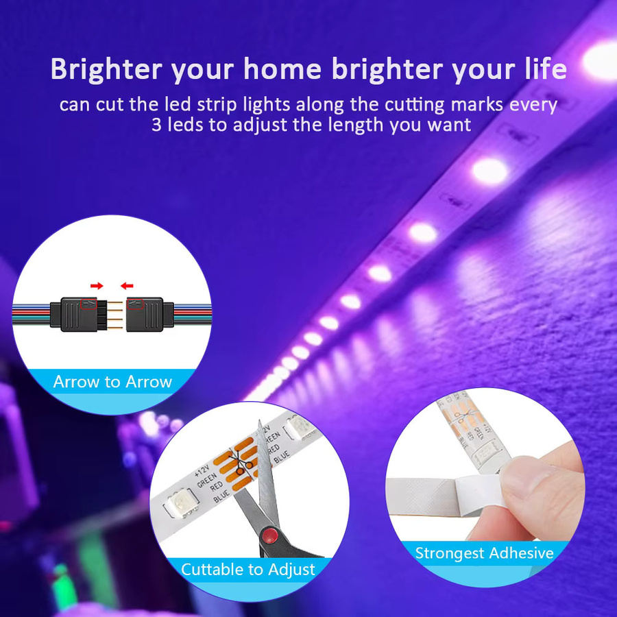 RGB LED-Streifenbeleuchtung mit Musiksynchronisierung und 16 Millionen Farben, USB-Betrieb, Multicolour - Bild 4