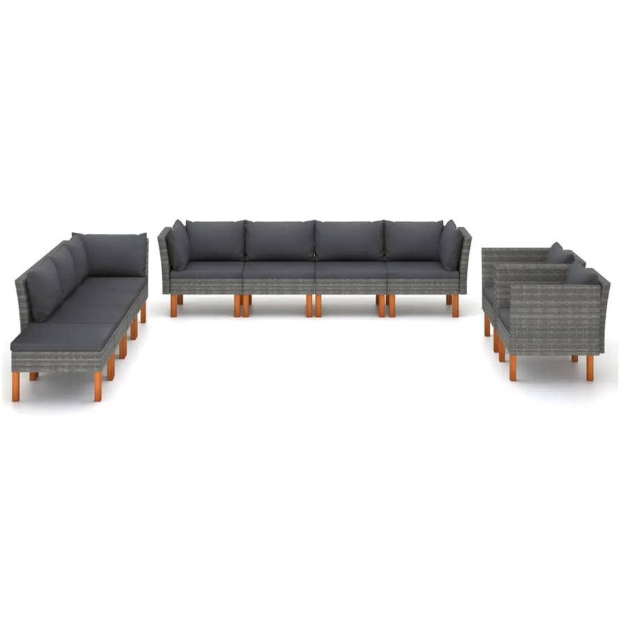 vidaXL 10-tlg Garten-Lounge-Set aus Polyrattan und Eukalyptusholz in Anthrazit Grau mit Polsterung und Ottoman - Bild 2