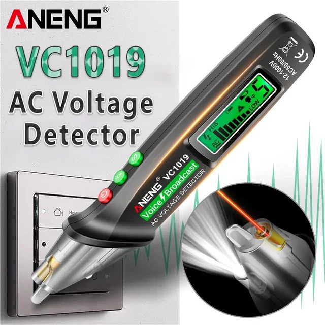 ANENG VC1019 Sprachgesteuerter Spannungsprüfer 12-1000V AC NCV Berührungsloser Detektor in Schwarz - Bild 1