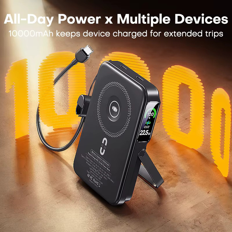 QOOVI Qi2 Wireless Power Bank 10000 mAh mit PD20W Schnellladefunktion, Tragbares Ladegerät in Schwarz für iPhone, Samsung, iWatch und AirPods - Bild 4