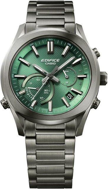 Casio Chronograph Herrenuhr, Solar, Edelstahl, Grün, 40 mm, 10 ATM - Bild 1