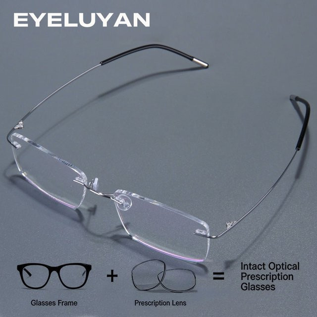 EYELUYAN Korrektionsbrille, randlos, rechteckig, Titan, silber, Unisex - Bild 1