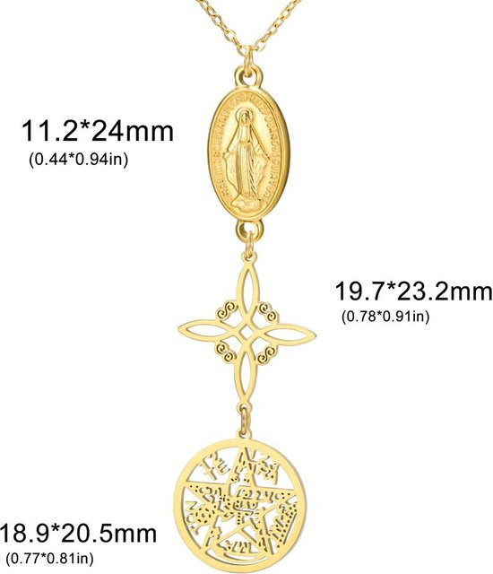 Rui Di Halskette Edelstahl, St. Benedikt, Hexen Knoten, Pentagramm, 45cm, Unisex - Bild 1