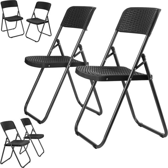 Ecosa Gartenstuhlset EO-5081 Klappbar mit 2 Stühlen in Schwarz Matt aus Metall und Kunststoff für Garten, Balkon und Terrasse - Bild 2
