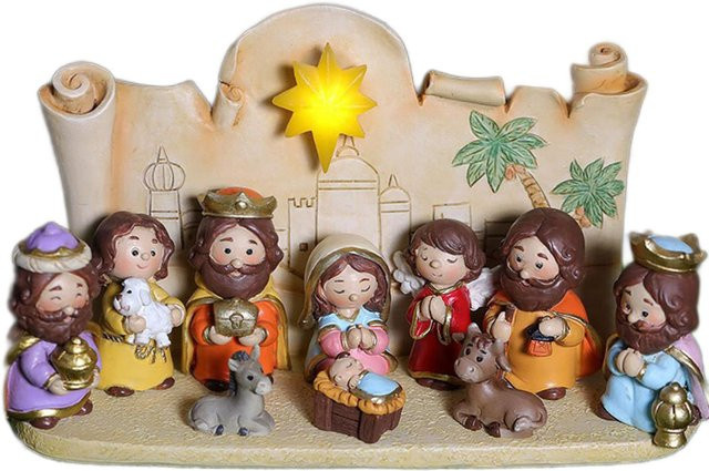 GoolRC Krippenfiguren-Set aus Keramik mit bunten Tieren in Beige für Weihnachten - Bild 1