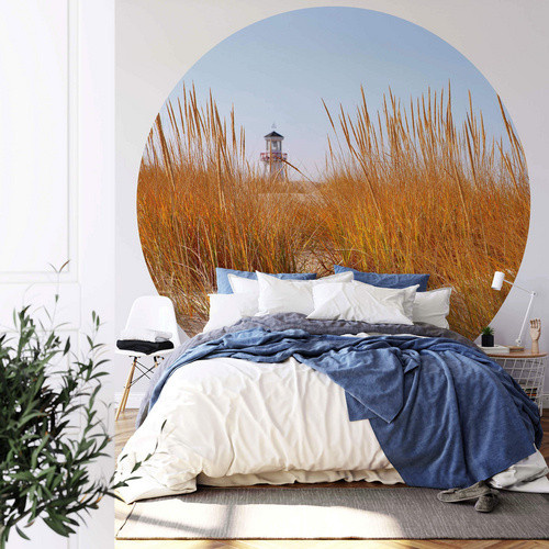 K&L Wall Art Runde Vliestapete Leuchtturm Strand Schilf mehrfarbig matt - Bild 2