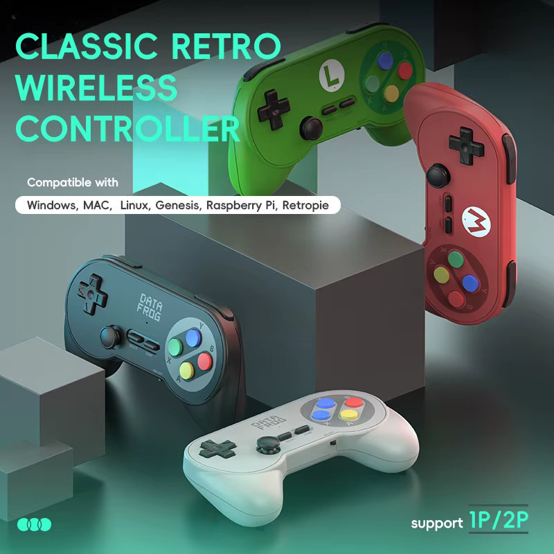 Data Frog PC07 Kabelloser Retro-Spielcontroller mit Dual-USB-Empfänger für 2 Spieler, Plug & Play Gamepad für PC und Android TV Box, Rot und Grün - Bild 3