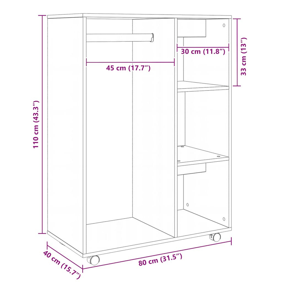vidaXL Kleiderschrank Räuchereiche Braun B: 80 cm, T: 40 cm, H: 110 cm - Bild 7