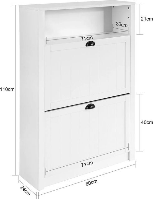 SoBuy Schuhkipper Schuhschrank Weiß mit 2 Klappen, Breite: 80 cm - Bild 1