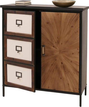 Apothekerkommode MCW O79 im Vintage Shabby-Look, Highboard mit Staufächern, beige/braun, H x B x T: 94 x 80 x 35 cm