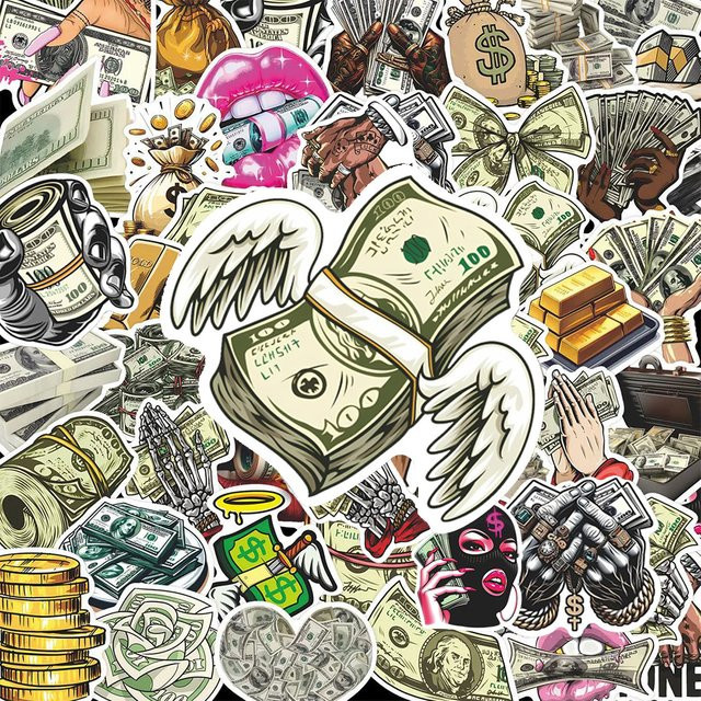 Rspctou Graffiti Aufkleber Set mit Retro Dollar-Motiven, wasserfeste Cartoon-Sticker in Multicolour für Notizbücher, Koffer und Handys - Bild 1