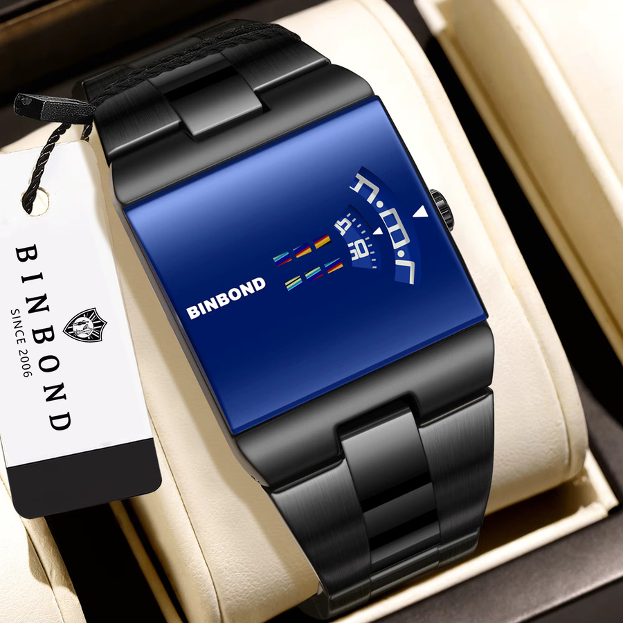 BINBOND Digitaluhr, Quarz, Edelstahl, Blau, Schwarz, Herren - Bild 2