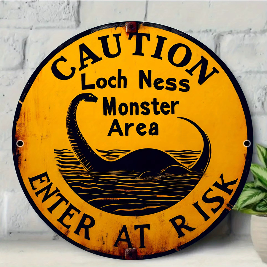 Potdemiel Vintage Loch Ness Monster Metallschild in Gelb, B/H: 20,3 x 30,5 cm - Bild 6