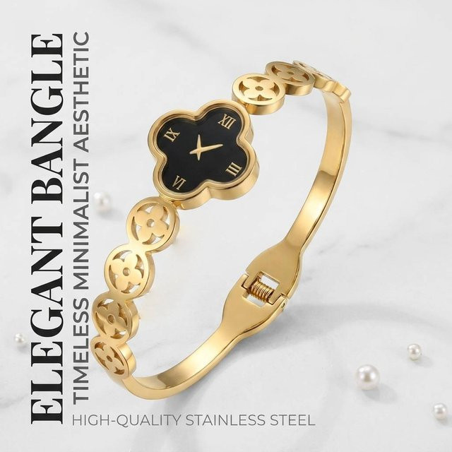JP One Armreif, goldfarben, Blumen-Uhren-Design, Edelstahl, Damen, 60 mm - Bild 1