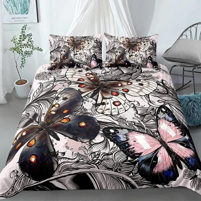 Binchi Outdoor Product Schmetterling Bettwäscheset aus Mikrofaser in Blau und Rot für Kinder und Jugendliche, 2-teilig - Bild 1