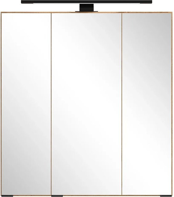 Held Möbel Spiegelschrank Manchester Wildeiche mit 3 Türen, LED-Beleuchtung und Steckdose, B/H/T: 64 x 60 x 20 cm - Bild 1