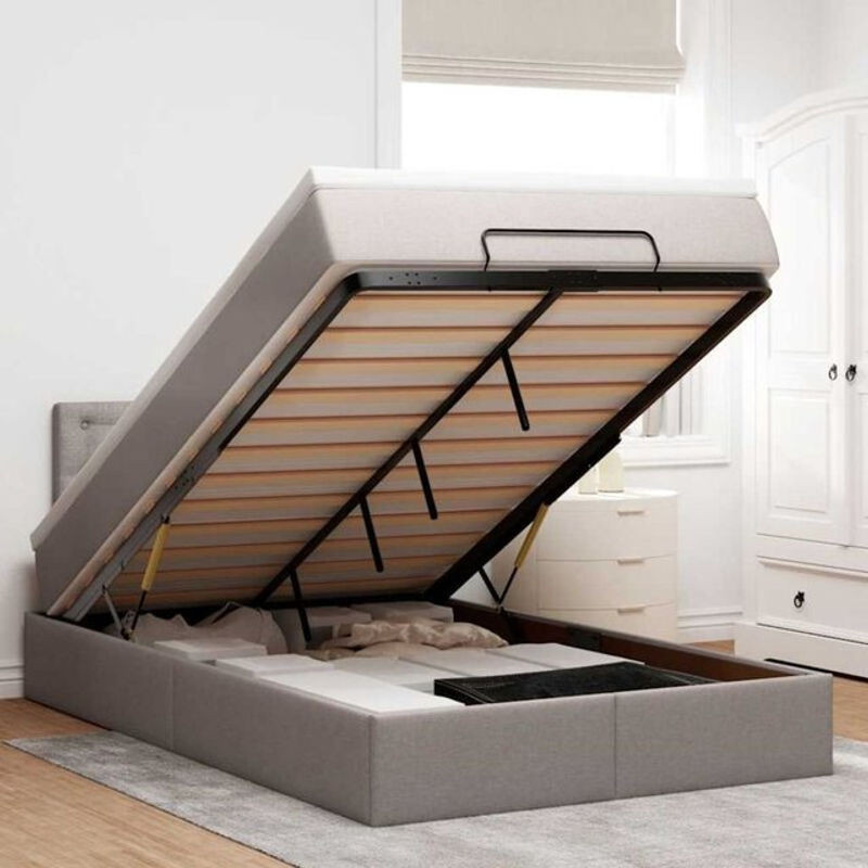 vidaxl Polsterbett Ottomane mit Matratze und LED in Taupe meliert, B/T/H: 120 x 190 x 88 cm - Bild 1