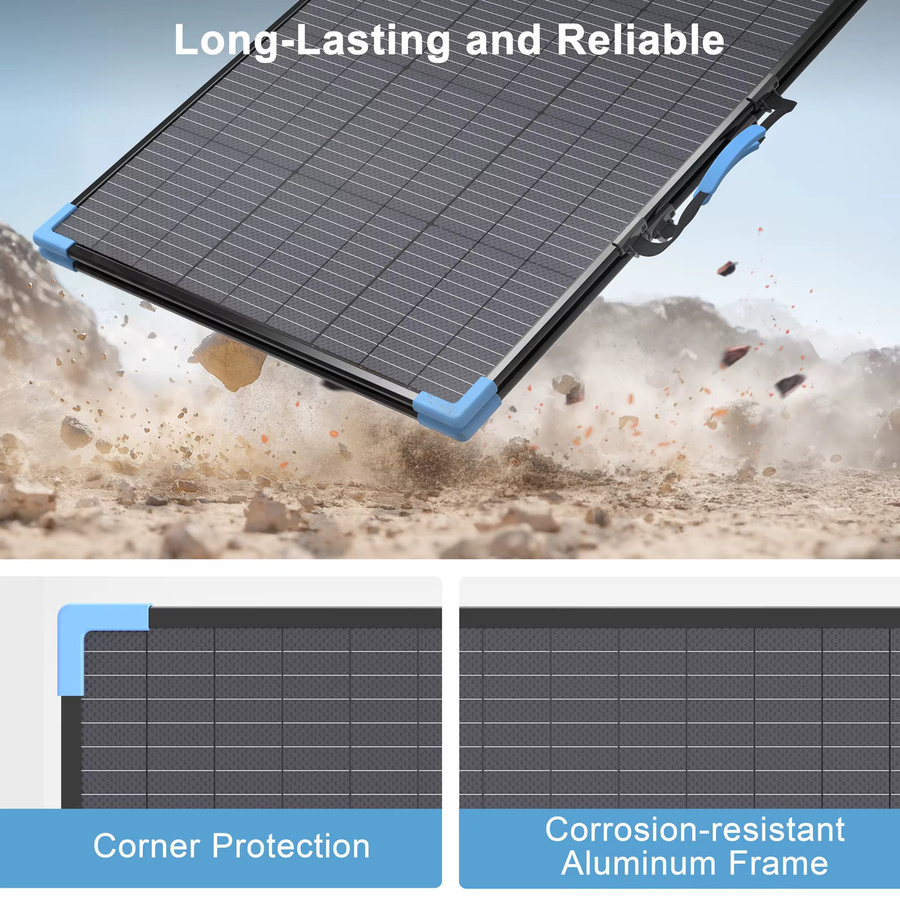 E-POWO 20V Bifaziales Solarmodul 220W Faltbares Solarladegerät in Schwarz mit 23,4% Energieumwandlungsrate für Auto, Boot, Wohnwagen und Camping - Bild 3