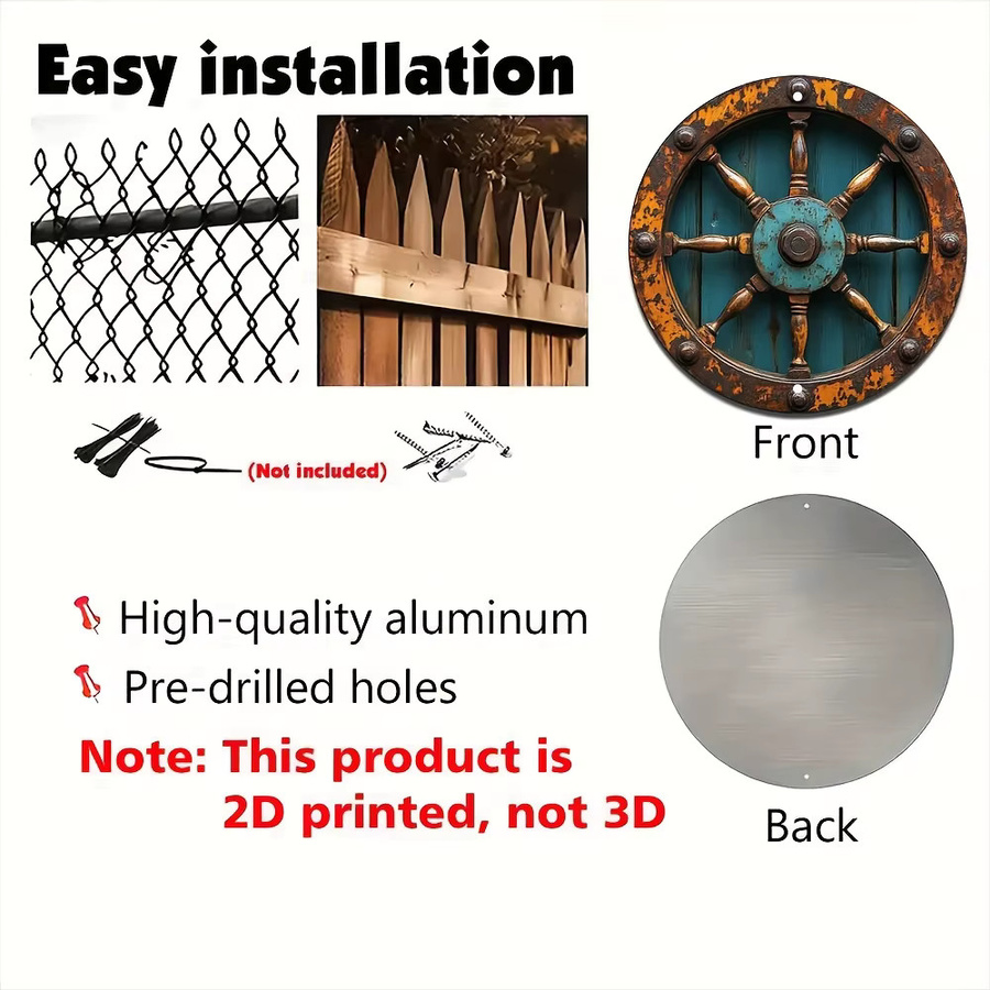 CIFBUY Nautisches Schiffsrad aus Aluminium Metall als runde Wanddekoration im Vintage-Stil, Multicolour, Durchmesser: 20,3 cm - Bild 3