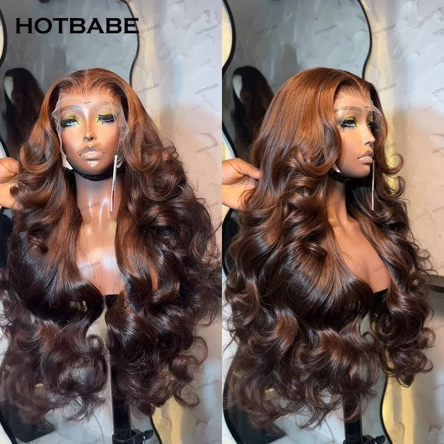 HOTBABE Perücke, Echthaar, Braune Farbe, Body Wave, HD Lace Frontal - Bild 1