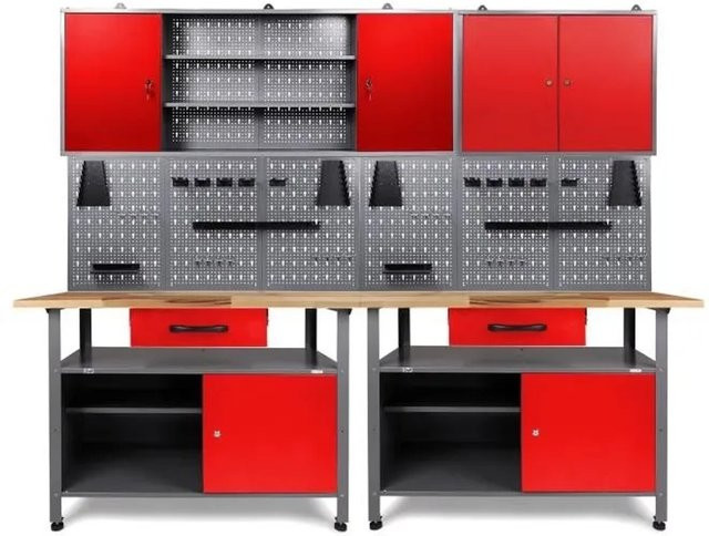 Ondis24 Werkstatt Set Klaus in Rot mit Pegboard und 2 Schränken, Breite: 240 cm - Bild 1