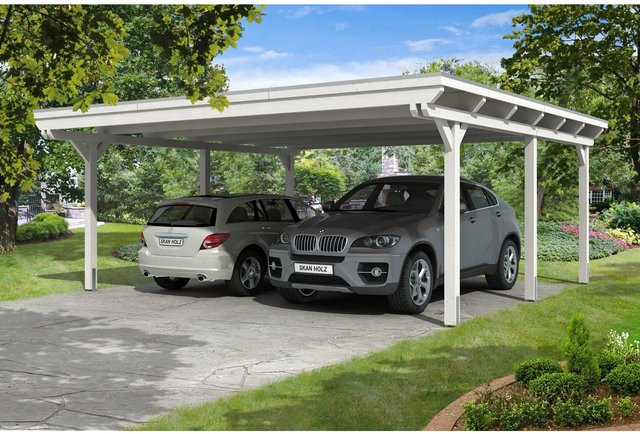 Skan Holz Carport Emsland aus Fichten-Leimholz mit Aluminium-Dachplatten in Weiß, B/T: 613 x 604 cm, Höhe: 248 cm - Bild 1