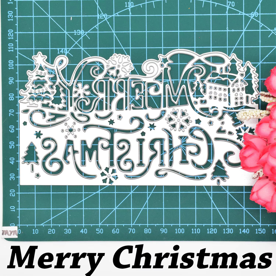 Metall-Schneidestempel Frohe Weihnachten in Silber für DIY Scrapbooking und Papierhandwerk - Bild 4