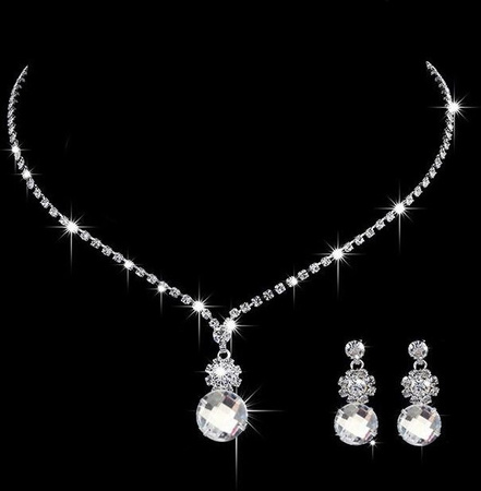 Schmuck-Set Halskette und Ohrringe, Silber, Zirkonia, Damen