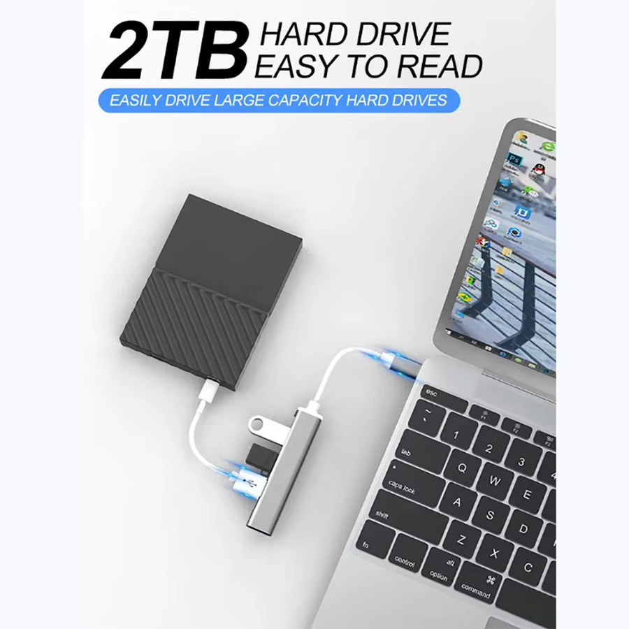 Maerknon 4-in-1 USB-C Hub mit 4 Ports, USB 3.0 und 2.0 Multi Splitter Adapter in Silber für Laptop, MacBook und PC - Bild 2