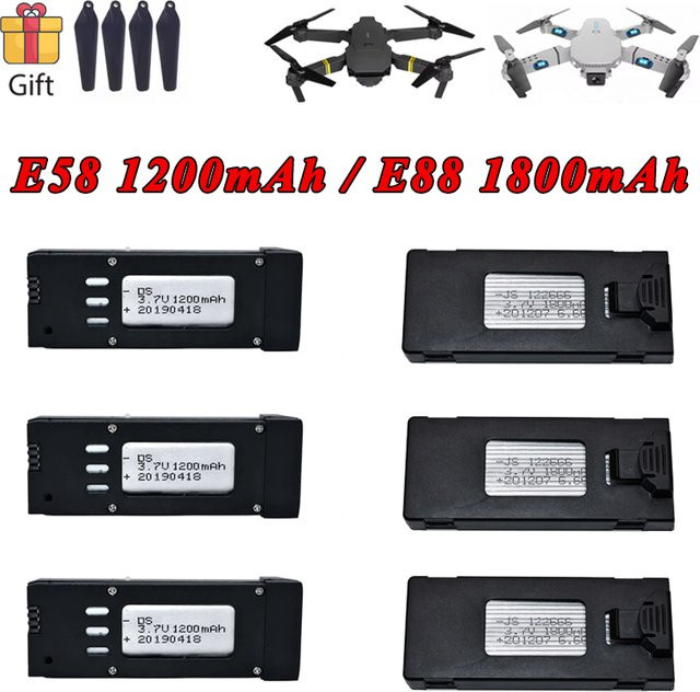 TERFPV Lipo Batterie 3,7 V mit 1200 mAh in Schwarz für E88 E88PRO E99 P1 K3 LS-E525 E525 PRO E58 S168 JY019 JD19 Drohnen - Bild 1