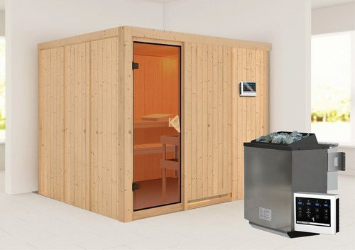 Karibu Sauna Jöhvi Bio-Kombi-Sauna für 4 Personen in Beige mit 9 kW Bio-Kombi-Saunaofen und externer Steuerung, B/T/H: 231 x 196 x 198 cm - Bild 1