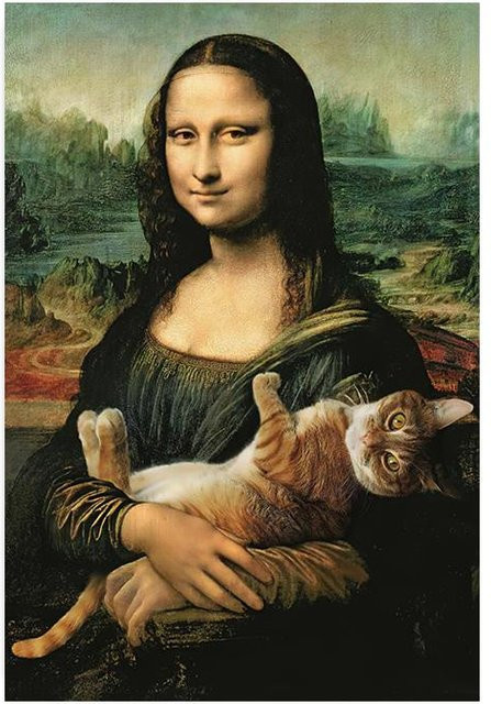 Vintage Mona Lisa mit Katze Leinwandgemälde als Wandkunst für dein Wohnzimmer, Breite: 60 cm, Höhe: 80 cm - Bild 1