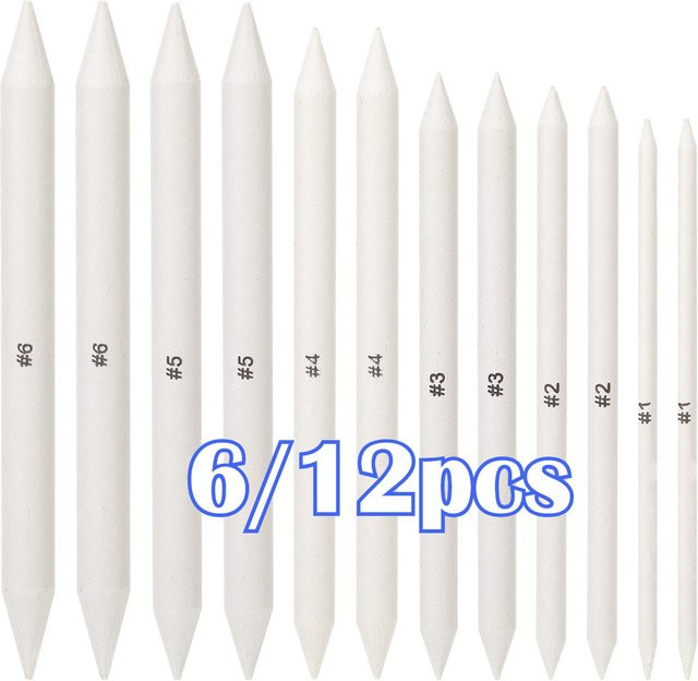 TWBEB Ölpastell Blending Sticks aus Papier für Künstler und Studenten, 6 oder 12 Stück, Weiß - Bild 1