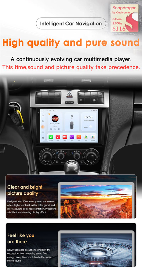 OSSURET 9 Zoll Android 15 Autoradio für Mercedes-Benz C-Klasse W203 und CLC-Klasse W203, 2 DIN Head Unit mit DSP, SWC, Wireless CarPlay, Android Auto und 4G LTE, Schwarz - Bild 2