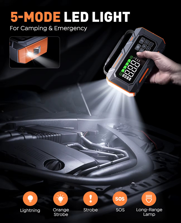BUTURE Powerbank mit 26800mAh Starthilfe und Luftkompressor 160PSI als tragbares Auto-Pannenhilfe-Set - Bild 4