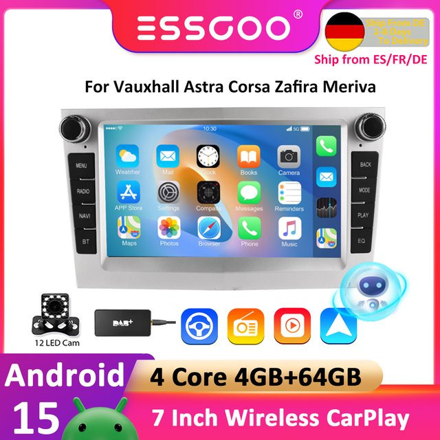 ESSGOO Android 15 Autoradio mit 7 Zoll Display, CarPlay und GPS für Opel Astra H G J, Zafira B, Corsa C D, Antara, Vectra und Vivaro - Bild 1