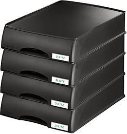 LEITZ Ablagekorb Plus aus Kunststoff für DIN A4, 4er Set, schwarz, B: 37,6 cm, T: 25,5 cm, H: 7,0 cm - Bild 1
