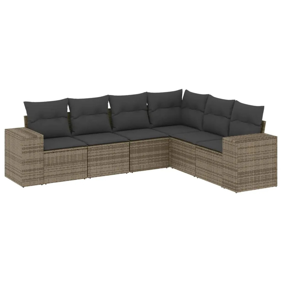 vidaXL 6-teilige Garten-Sofagarnitur in L-Form aus grauem Poly-Rattan mit Sitzkissen und Stauraum - Bild 2