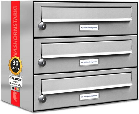 AL Briefkasten für 3 Parteien, Aufputzmontage, silberfarben, B/H/T: 153,233 x 34,5 x 27,5 cm - Bild 1