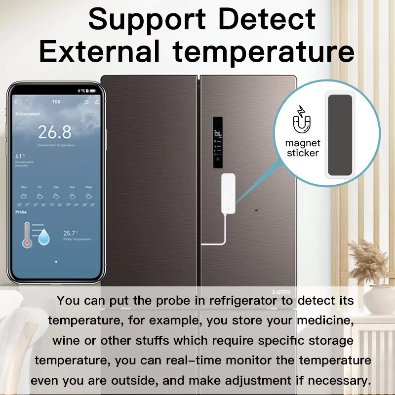 SaltComm WiFi Temperatur und Feuchtigkeit Sensor mit externer Sonde für Smart Home, kompatibel mit Tuya Smart, Leben, Alexa und Google Home, Weiß/Beige - Bild 3