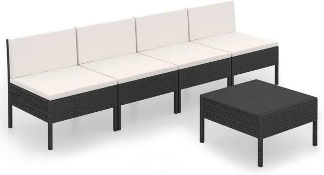 vidaXL 5-tlg Garten-Lounge-Set aus Poly Rattan und Metall in Schwarz mit Auflagen und Couchtisch - Bild 1