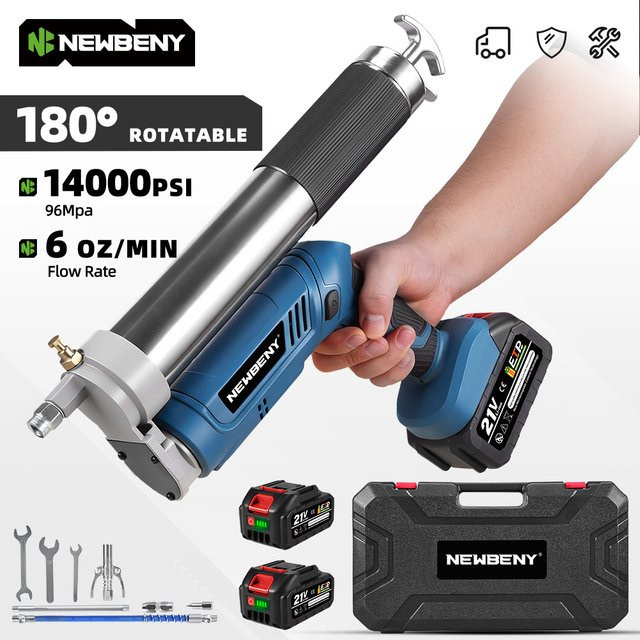 NEWBENY Elektrische Fettpresse mit 14000 PSI Hochdruck und 180 Grad drehbarem Kopf in Blau, kompatibel mit Makita Akku-Stift - Bild 1