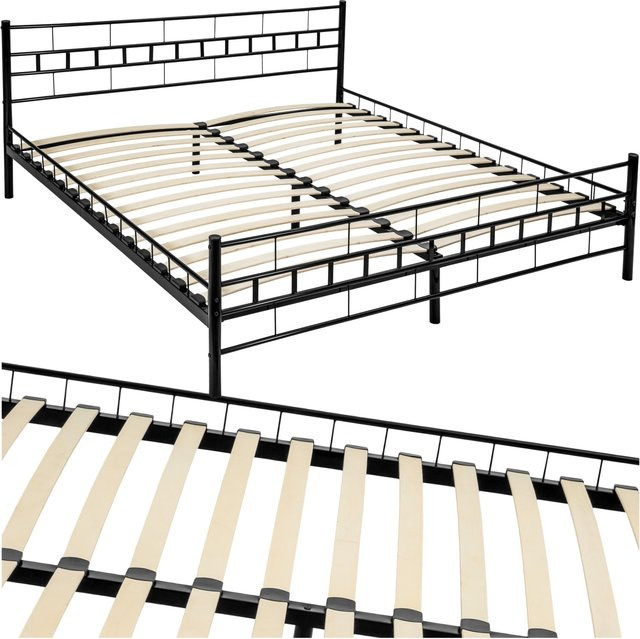 tectake Metallbett aus schwarzem lackiertem Stahl mit robustem Gestell B/T/H: 180 x 200 cm - Bild 1
